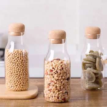 OTHERHOUSE Bucătărie Depozitare Recipiente de Sticlă Transparentă de Depozitare a Alimentelor Borcan de Sticla de Cereale Recipient din Lemn Plug Bucătărie Organizare
