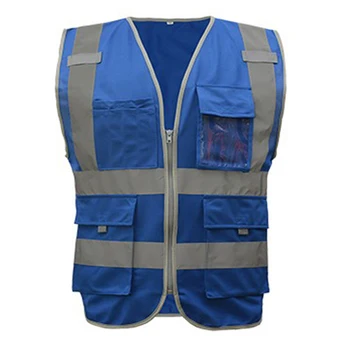 Hi Vis de Siguranță Vestă Reflectorizantă Bărbați echipamente de protecție Munca Vesta Instrument Buzunare Galben Albastru Vesta LOGO-ul Personalizat