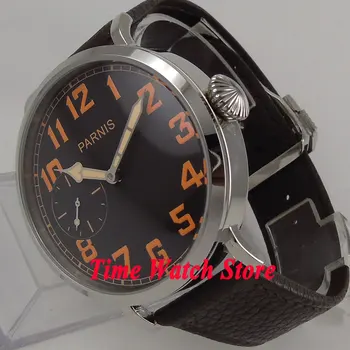 46mm parnis ceas cadran negru orange numere arabe deployant incuietoare mecanica 6497 parte winding mens watch 274