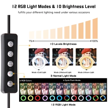 6 Inch RGB Inel de Lumină LED-uri de Fotografie Inel de Lampa Cu Stand Trepied Pentru Telefon Suportul Live Stream/Machiaj/Video de pe YouTube