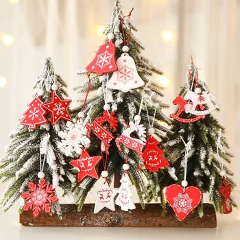 12PCS / Cutie din Lemn Vesel Decoratiuni de Craciun pentru Casa de Craciun Fulg de nea Star Moș Crăciun Clopote de Crăciun Copac Agățat Ornamente,B
