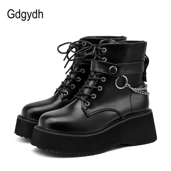 Gdgydh Sexy Lanț De Toamna Cizme Femei Gros Tocuri Platforma Confortabil În Afara Încălțăminte Pentru Petrecerea De Pantofi Negri Gotice De Mare Calitate