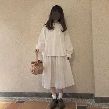 Tricouri Femei Simple, de Bază Japoneză Stil Chic Minunat Pur Populare Fete de Colegiu Bluza All-meci Moda de Toamna cu Maneci Lungi de Sus