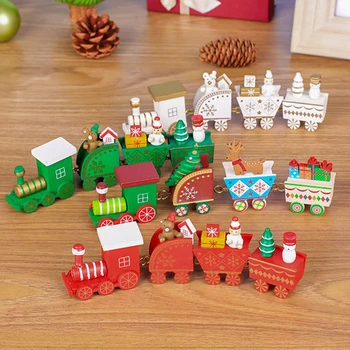 4 Noduri Tren de Crăciun din Lemn Pictat Casa Decor de Crăciun cu Moș crăciun pentru Copii Puzzle Jucării Ornament Festival Cadou de Anul Nou