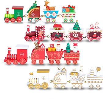 4 Noduri Tren de Crăciun din Lemn Pictat Casa Decor de Crăciun cu Moș crăciun pentru Copii Puzzle Jucării Ornament Festival Cadou de Anul Nou