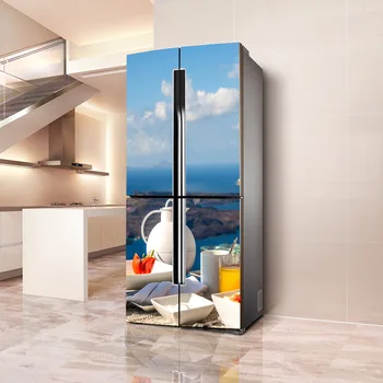 Auto-adeziv rezistent la apa, ușă dublă, frigider decorativ autocolant PVC usor de curatat autocolante de perete home decor camera de zi