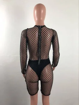 OKAYOASIS Brand de Moda Plasă Sexy Body Femei Maneca Lunga Zip Front Fishnet Costum 2018 Salopetă pentru Femei Salopeta Corpul Mujer
