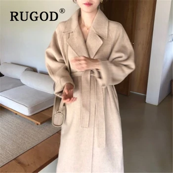 RUGOD Epocă solid haină de lână lung 2019 Moda auturm cald iarna Cașmir uza de sex feminin Casual, guler de turn-down liber Uza