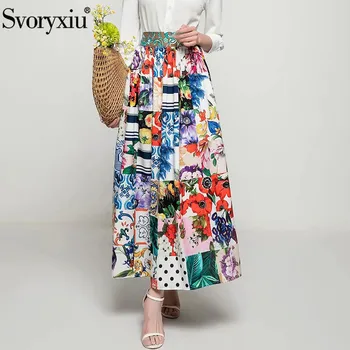 Svoryxiu 2021 Noua Pistă Designer de Vara Fusta Maxi pentru Femei Elegante de Culoare de Potrivire Flori de Imprimare Boem Fusta Lunga Femei