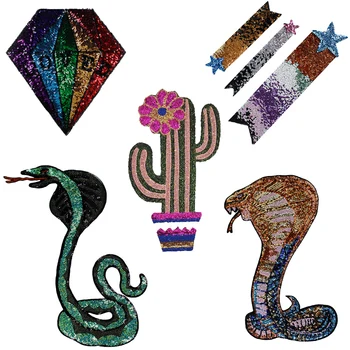 Mare Cobra Snake Patch-uri Meteor Star Sky Sequin Dragoste Diamant Aplicatiile Cactus Mare de Patch-uri pentru Jacheta Haine Patch-uri TH1316