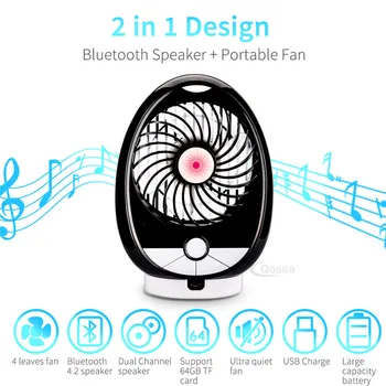 Qosea 2 In 1 Noutate Portabil Bluetooth Wireless Speaker Mini Fan al Muzicii Reîncărcabilă Difuzor Desktop Fan Juca Gama 33ft