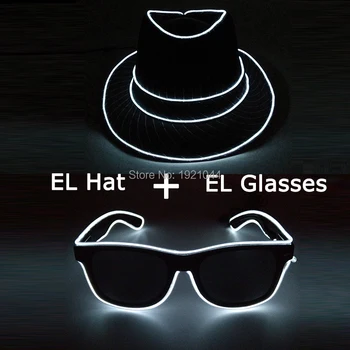 Noutatea EL Iluminat ochelari de Soare cu Negru + Obiectiv + EL Pălărie de Petrecere Noapte de Crăciun,de Nunta,de Carnaval Strălucire Decor Petrecere