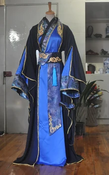 Clar Stoc Negru Albastru Costum de sex Masculin Hanfu pentru Etapa de Performanță sau TV Juca transport Gratuit