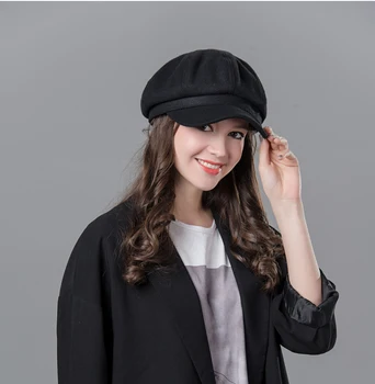 2016 Moda Vintage Lână Femei Octogonal Viziere Capac Laday fata vânzător de ziare Virsor pălărie Capac Pictor Bereta Pălărie 10