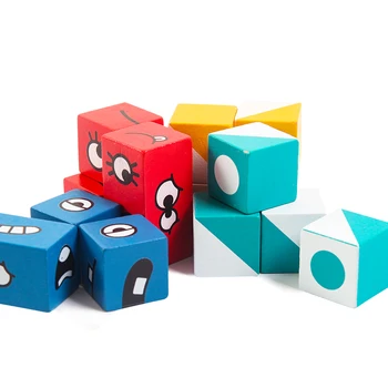 Nouă Copii Jucarii din Lemn Schimbare Fata de Cub Puzzle forme Geometrice Puzzle 3D Timpurie a Copiilor Jucarii Educative Părinte-copil Joc Jucarii