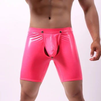 Sexy Wetlook Boxeri pentru Bărbați Faux din Piele Lenjerie Pantaloni scurți Strălucitoare Boxershorts Masculi Detașabil Penis Husă Trunchiuri Clubwear Noi