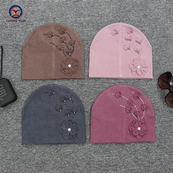 2020 Pălărie de Iarnă pentru Femei Tricotate Pălărie Moale Cald la Modă de Înaltă Calitate Femei Culoare Solidă Tricot Pălărie rafinat Panza flori chapeau