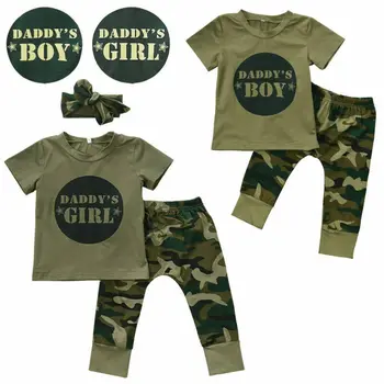 Pudcoco 2019 Noua Moda Iubito Iubito Clotes Băiețel Nou-născut Fete Camo T-shirt, Bluze Pantaloni Lungi Tinutele Set Haine 2 buc