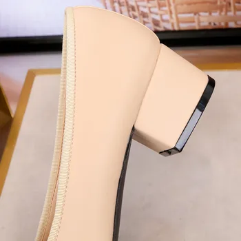 Arcul De Balet, Pantofi Cu Toc Femeie De Bază 2021 Tweed Din Piele De Culoare Două Cusături La Mijlocul Toc Arcul De Munca Încălțăminte De Moda, Petrecere De Femei Pantofi De Pompe De
