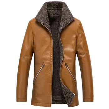 Moda Jachete de Iarnă pentru Bărbați Britanic Gros de Catifea Caldă Haine Casual Uza Lung Trenci Barbati Marime Mare M-8XL Piele PU Biker Jacket