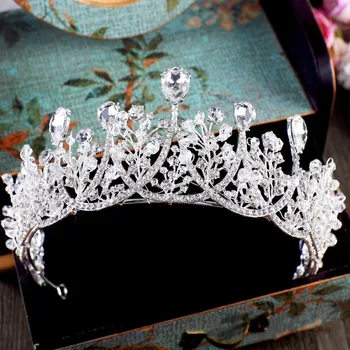 Baroc Spumante Argint Culoare Cristal Stras Nunta Coroana Bentita De Mireasa Tiara Concurs Diademă Hairband Accesorii De Par
