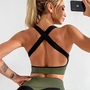 2020 Nou de Fitness pentru Femei Yoga Sport Tricouri cu Sutien Căptușit cu Impact Ridicat Frumos Înapoi Lenjerie de corp fără Sudură Sport de Antrenament Tricouri