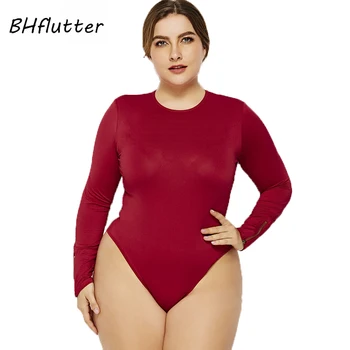BHflutter 4XL 5XL 6XL Femei, Plus Dimensiune Îmbrăcăminte de Iarnă Salopete Salopete 2019 Solid O gatului Maneca Lunga Casual Bodysuit Femme