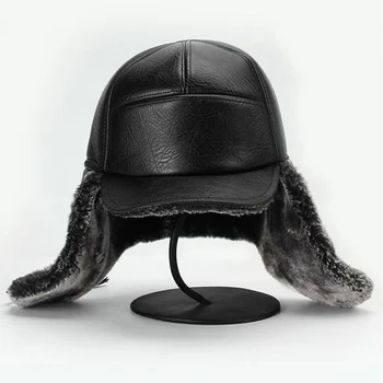 Doit din Piele de Iarnă pălării de blană Vânt cald Gros de blană în interiorul lui tata Cadou capac de bătrâni ushanka pălărie de sex masculin rusă Earflap hat