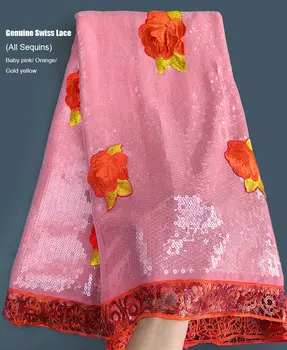5 metri Africane Bogate Elvețian voile tesatura dantelă Transparentă Ghipura cablu Nigerian haine de nunta rochie plin de Sticloși paiete