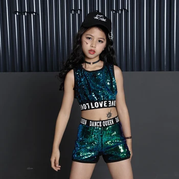 Stil Coreean Grupa De Copii De Fete De Elevi Sala De Jazz Costume De Dans Hip Hop Street Wear Ochii Mari Sequin Jacheta Haine Set