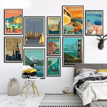 Faimosul Oraș de Călătorie Londra, New York, Veneția Poster Panza Pictura arta de Perete Postere si Printuri Poze de Perete Pentru Living Decorul Camerei