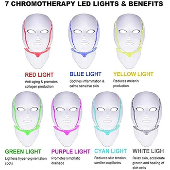 7 Culori de Lumină LED-uri Masca Faciala Cu Gât de Întinerire a Pielii de Îngrijire a Feței Tratament de Frumusete Anti-Acnee de Lumină LED Terapia de Albire a Pielii