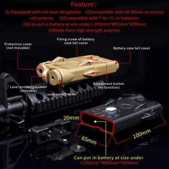 Softair Tactic UN PEQ-2 Baterii Caz laser Roșu Ver pentru 20mm Șine Nici o Funcție laser Roșu Ver ANPEQ-2 Baterii Caz WEX426