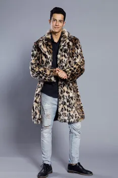 Leopard outcoat Noua haină de blană jachete bărbați leopard faux blana haina Anglia stil încălzit iarna paltoane Chic băiat frumos e haină de blană