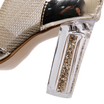 Noul Brand Femei Cizme De Vara Peep Toe Cristal De Înaltă Tocuri De Aur Ochiurilor De Plasă Respirabil Glezna Cizme Pentru Femei Zip Petrecere Cizme Pantofi De Vara 40
