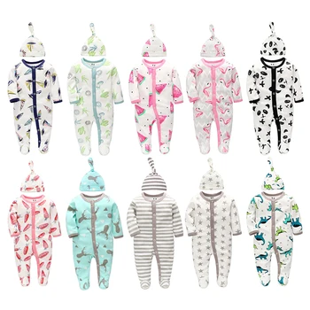 2 buc/Set Haine pentru Copii Nou-născuți Salopetă Copil Salopete Body Bebe Tricotate Haine de Bumbac Roupas Costum de Pijama, Pijamale+Hat