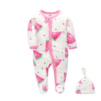 2 buc/Set Haine pentru Copii Nou-născuți Salopetă Copil Salopete Body Bebe Tricotate Haine de Bumbac Roupas Costum de Pijama, Pijamale+Hat