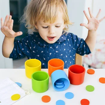 Montessori Clasificarea De Culoare Cupa Monede Set Gradinita Desktop Joc Pentru Copii Din Lemn Multi-Funcția De Formare Jucării Pentru Preșcolari