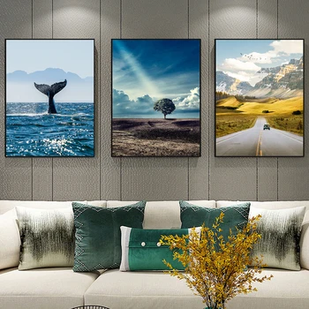 Nordic Balena Arta de Perete Peisaj Panza Pictura Pădure Postere si Printuri Road Poze de Perete pentru Camera de zi Decorative de Imagine
