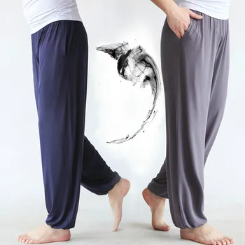 Kung Fu Pantaloni Talie Elastic Modal Yoga Pantaloni Barbati Cu Buzunare Largi Tai Chi Pantaloni Largi Yoga Pantaloni Harem Sport marțiale pant