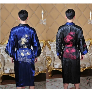 Japoneze Tradutuinal Om Kimono Yukata Pijamale De Mătase Sleepwear Dragon Broderie Chinez Față-Verso Rochie De Noapte Petrecere A Timpului Liber Halat De Baie