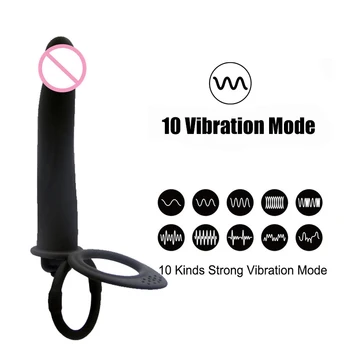Dubla Penetrare un Vibrator cu 10 viteze femeia patrunde barbatul Penis Vibrator Vibrator Strap On Penis Anal Plug pentru Omul Adult Jucarii Sexuale pentru Incepatori