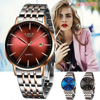 LIGE Femei de Moda Ceas de Brand de Top de Lux Doamnelor Curea de Oțel Ultra-subțire Ceas din Oțel Inoxidabil Impermeabil Cuarț Ceas Reloj Mujer