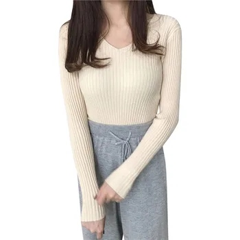 Pulover tricot pentru Femei Toamna iarna Cald Pulover Tricot Moale Jumper Moda coreeană Pulover Slim Femme Elasticitatea Pulover 912