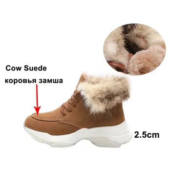 Meotina Vaca Piele De Căprioară Platforma Plat Glezna Cizme Pentru Femei Cizme Scurte Pantofi Dantela-Up Piele Căptușeală De Blană Cald Doamnelor Cizme De Iarna