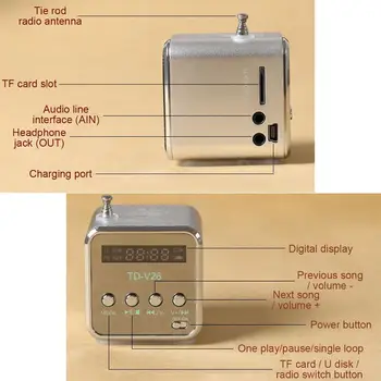 Gosear TD-V26 Portabil Mini Difuzor Stereo TF Card USB Disk Player, Receptor Radio FM cu LCD Display Digital