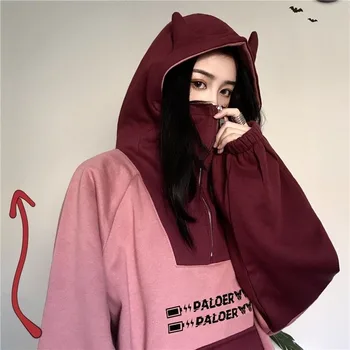 Deeptown Anime Hanorac Toamna Iarna Moda Coreeană Tricou Femei Îmbinare Plus Catifea Print Hoodie Liber Maneca Lunga Pulover