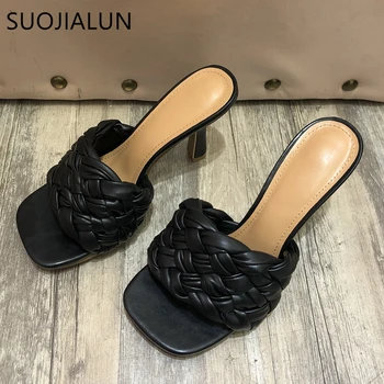SUOJIALUN 2021 Noi Femeile Vară Slide-uri de Brand de Moda Țese Papuci de casă Pantofi cu Tocuri de Înaltă Calitate Doamnelor Rochie Pantofi în aer liber Snad
