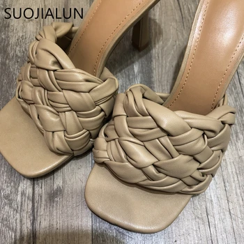SUOJIALUN 2021 Noi Femeile Vară Slide-uri de Brand de Moda Țese Papuci de casă Pantofi cu Tocuri de Înaltă Calitate Doamnelor Rochie Pantofi în aer liber Snad