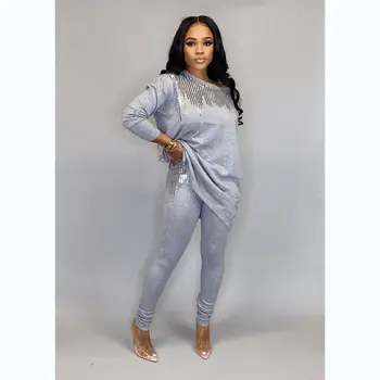 2020 Africa de Femei de Iarnă Manual cu Paiete Model de Pulover Maneca Lunga Topuri Pantaloni 2 BUC Seturi de Îmbrăcăminte